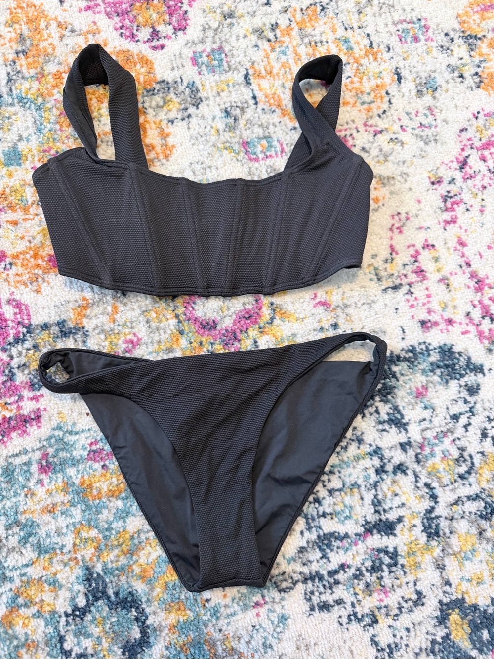 l*space Black Textured Crop Bikini Top & Classic Bottoms top Large bottom Small